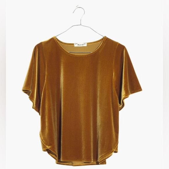 Madewell Vintage Gold Velvet Butterfly Short Sleeve Top - Picture 3 of 13